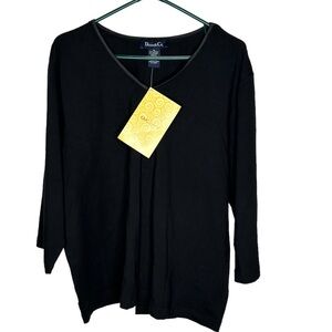 New Denim & Co Women’s V Neck 3/4 Sleeve Size 1X Black BNWT